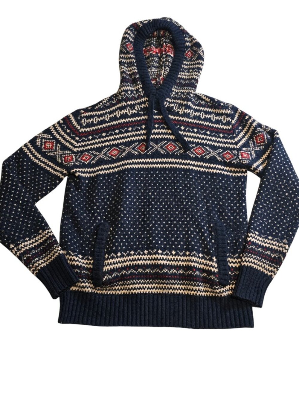 American Eagle Men's Blue Birdseye Fair Isle Hoodie EUC Size: M